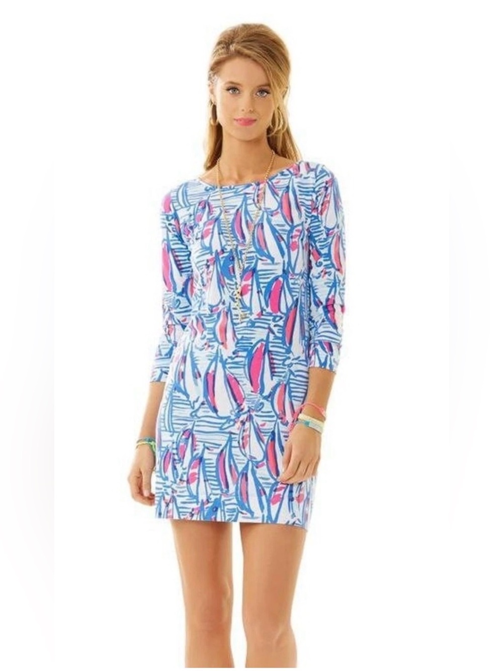 Lilly Pulitzer Surfboard Print Pima Cotton Shift Dress Small Blue Pink